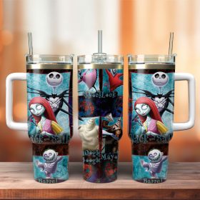 The Nightmare Before Christmas Movie Cartoon Custom Stanley Quencher 40Oz Stainless Steel Tumbler With Handle