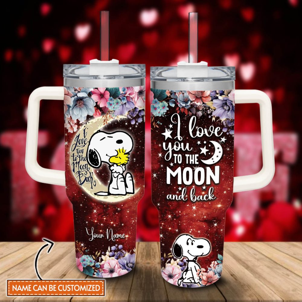 Snoopy Peanuts Cartoon Custom Stanley Quencher 40Oz Stainless Steel Tumbler With Handle