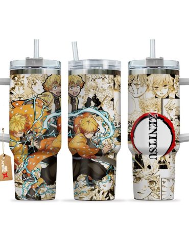 Zenitsu Agatsuma Demon Slayer Anime Custom Stanley Quencher 40Oz Stainless Steel Tumbler