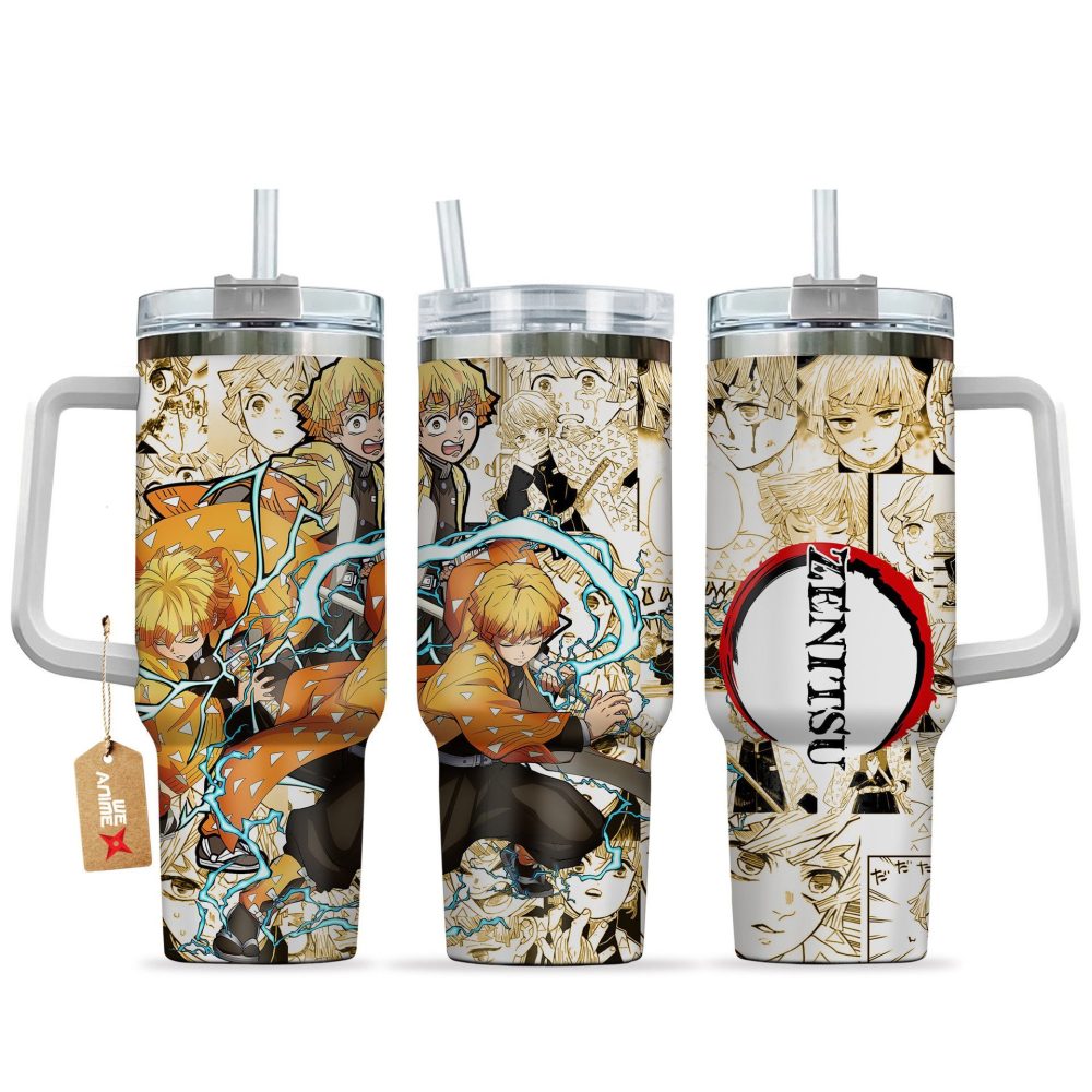 Zenitsu Agatsuma Demon Slayer Anime Custom Stanley Quencher 40Oz Stainless Steel Tumbler