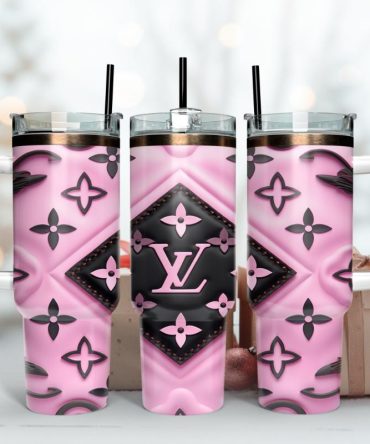 Louis Vuitton Black And Pink Lv 3D Pattern Custom Stanley Quencher 40Oz Stainless Steel Tumbler With Handle