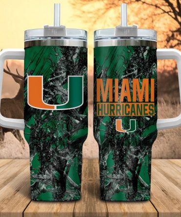 Miami Hurricanes Ncaa Hunting Custom Stanley Quencher 40Oz Stainless Steel Tumbler With Handle