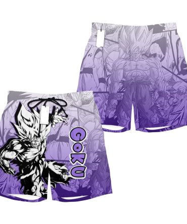 Anime-Inspired Purple Swim Shorts - Bold Graphic Design, Perfect For Beach & Pool Fun