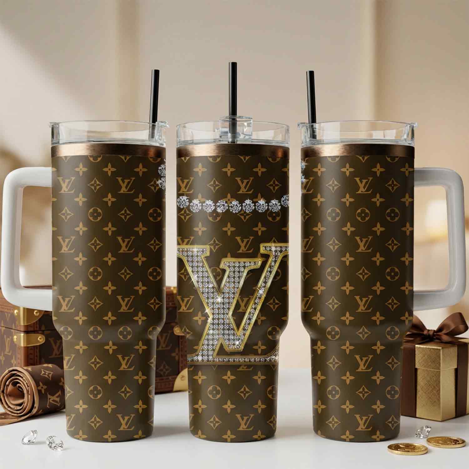 Louis Vuitton Stanley Tumbler Cup, 40 Oz Tumbler With Handle, Stylish & Insulated For Hot/Cold Drinks - Perfect Gift