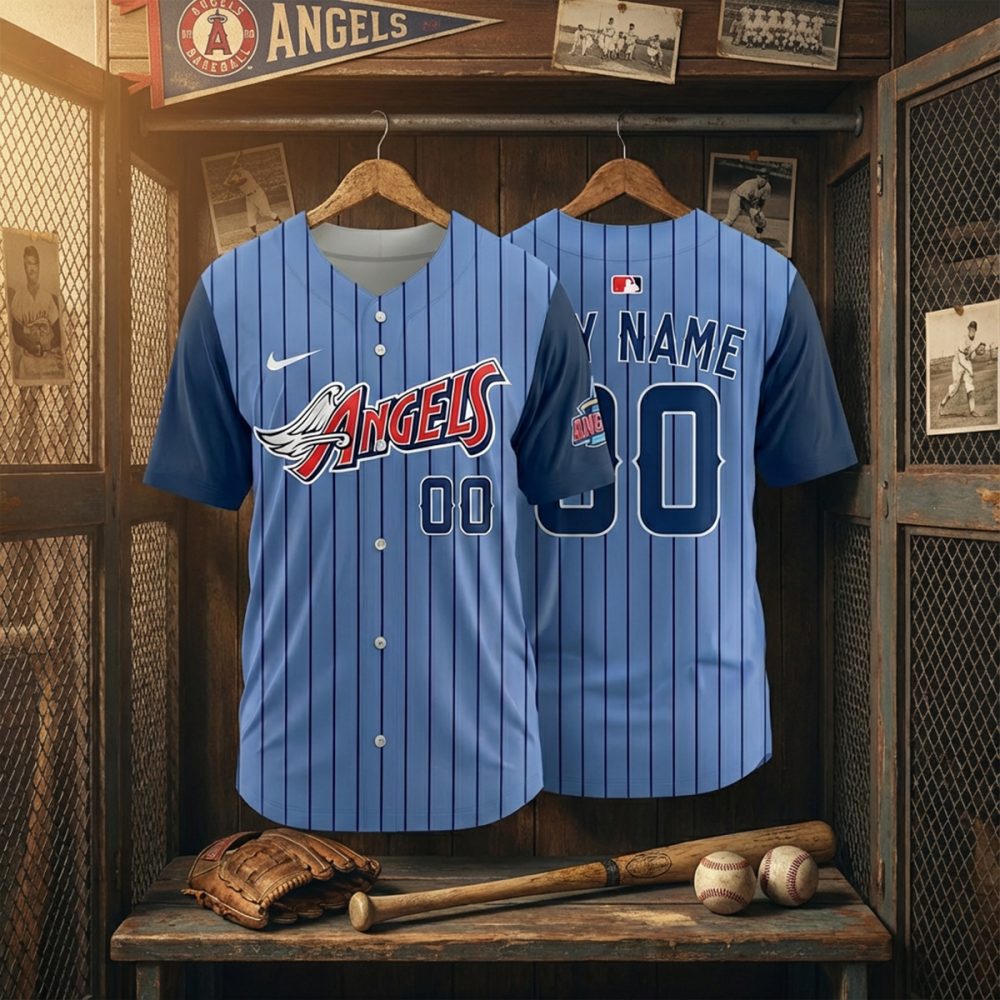 Vintage Angels Baseball Jersey - Custom Blue Pinstripe Design, Perfect Gift For Fans - Image 3