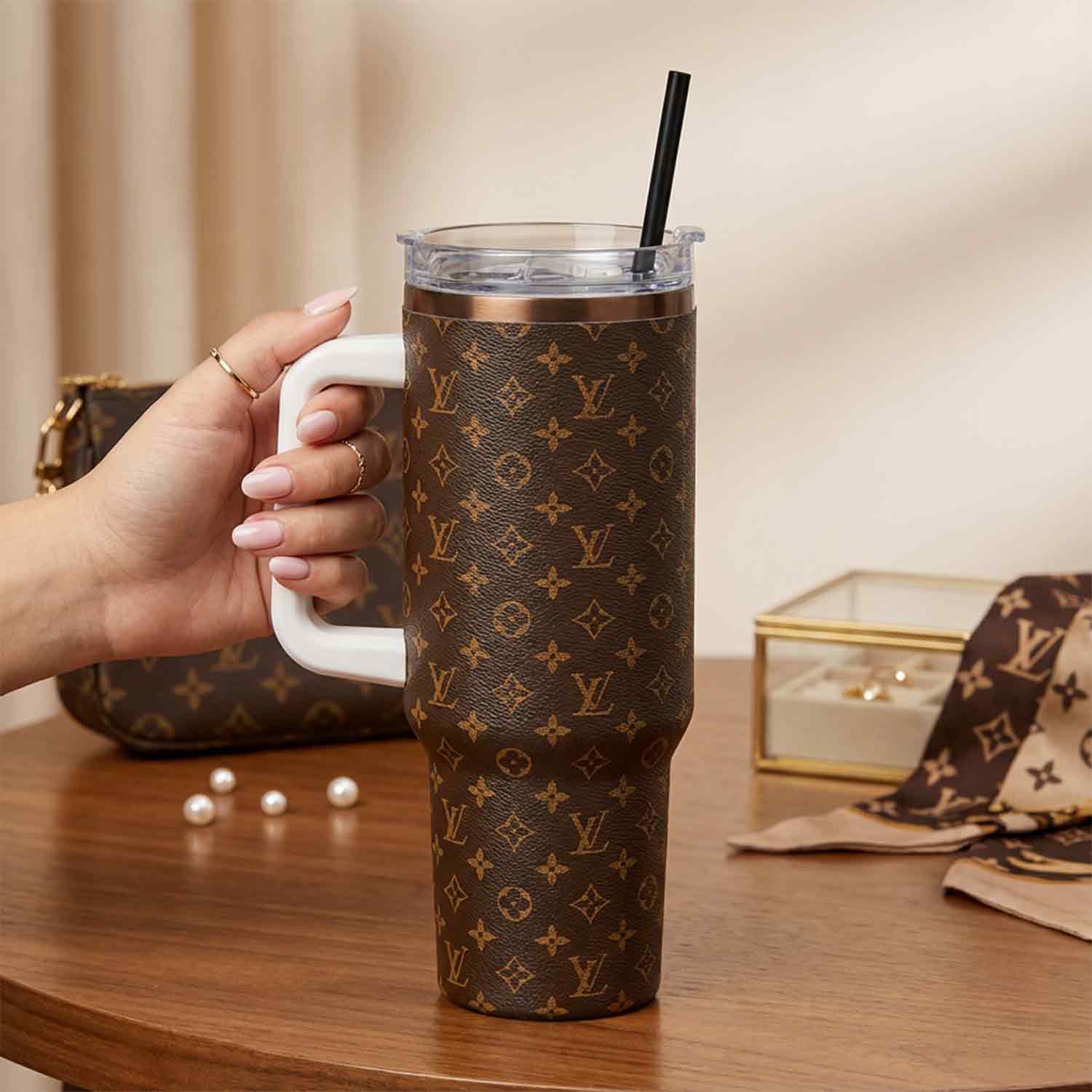 Louis Vuitton Stanley Tumbler Cup, 40 Oz Tumbler With Handle, Stylish & Insulated For Hot/Cold Drinks - Perfect Gift - Image 2