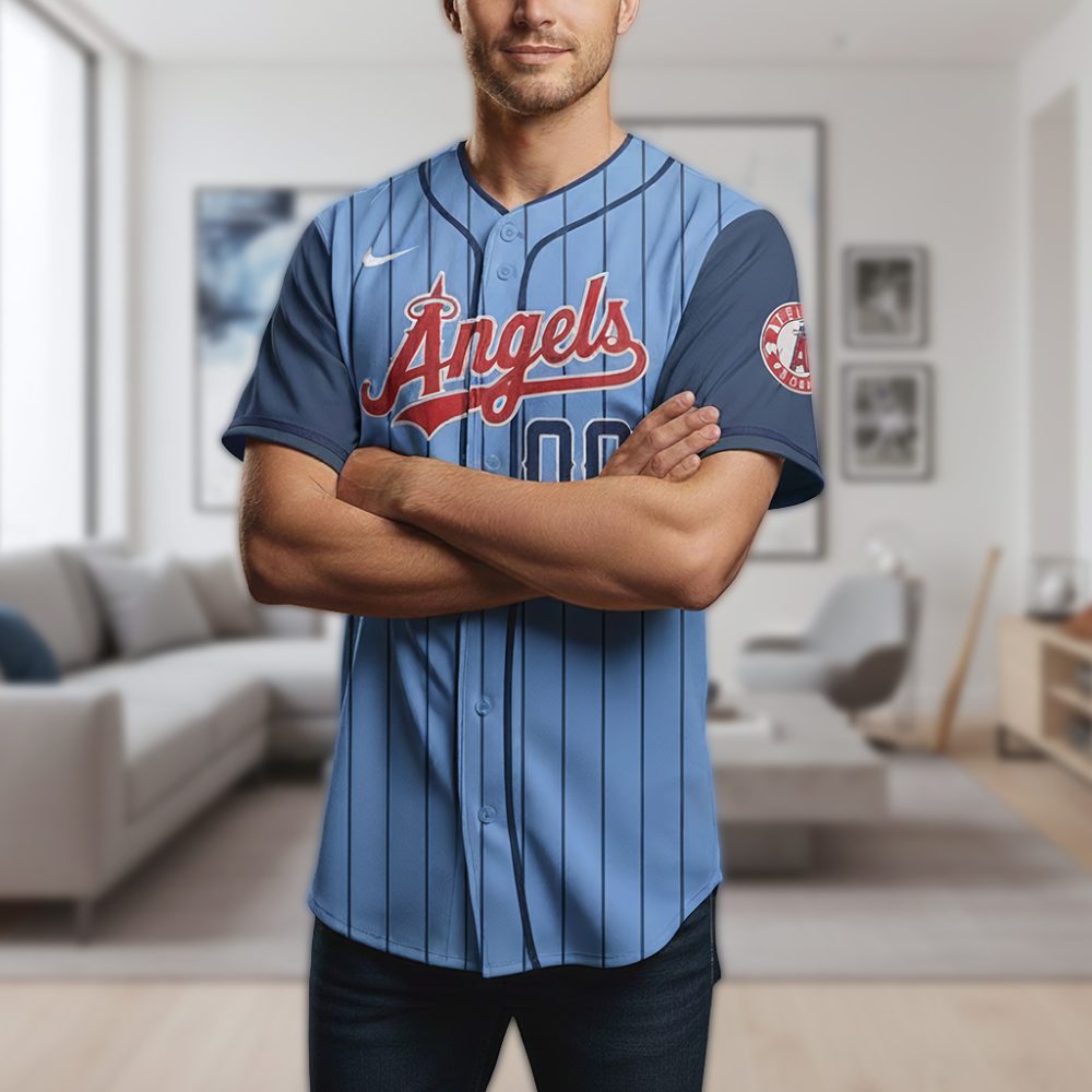 Vintage Angels Baseball Jersey - Custom Blue Pinstripe Design, Perfect Gift For Fans - Image 2