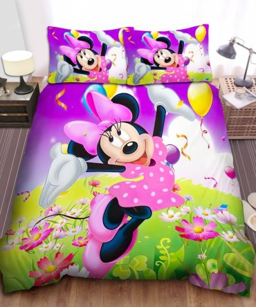 Kids Disney Minnie Mouse Bedding Set - Vibrant Cartoon Comforter & Pillowcase - Twin/Full Size