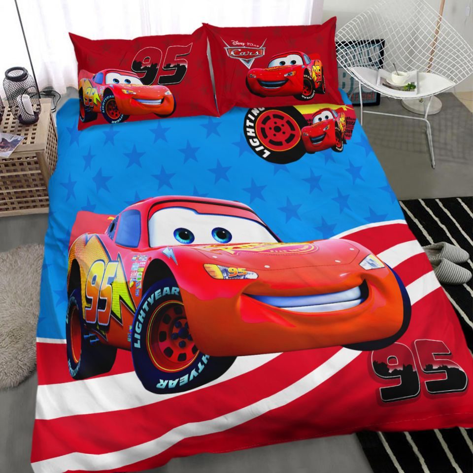 Kids' Lightning Mcqueen Bedding Set - Disney Cars Comforter & Pillowcase - Twin Size