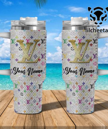 Louis Vuitton Stanley Tumbler Cup Custom Glitter Tumbler With Handle – Personalized Name, Sparkling Design, Perfect Gift