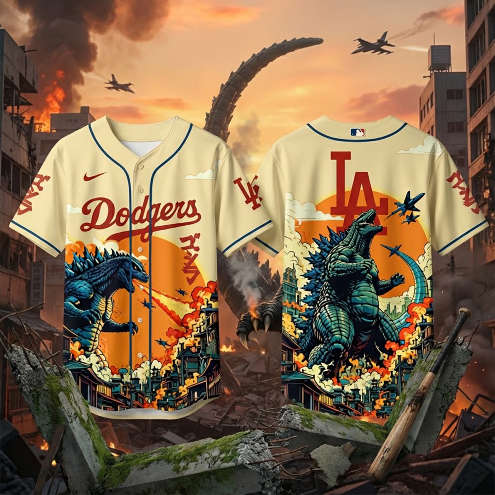 Limited Edition La Dodgers X Godzilla Graphic Jersey - Eye-Catching Design, Perfect Gift For Fans!