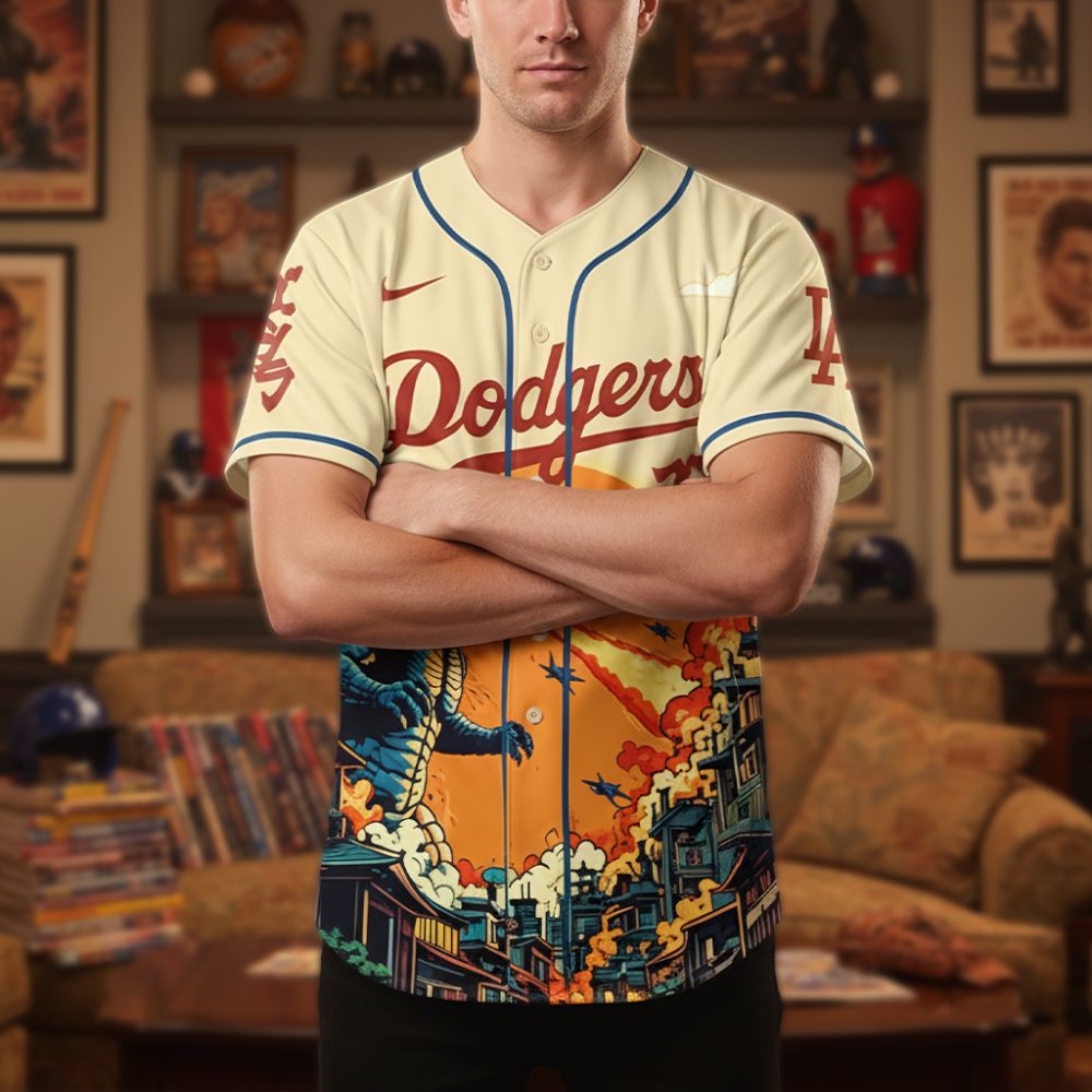Limited Edition La Dodgers X Godzilla Graphic Jersey - Eye-Catching Design, Perfect Gift For Fans! - Image 2
