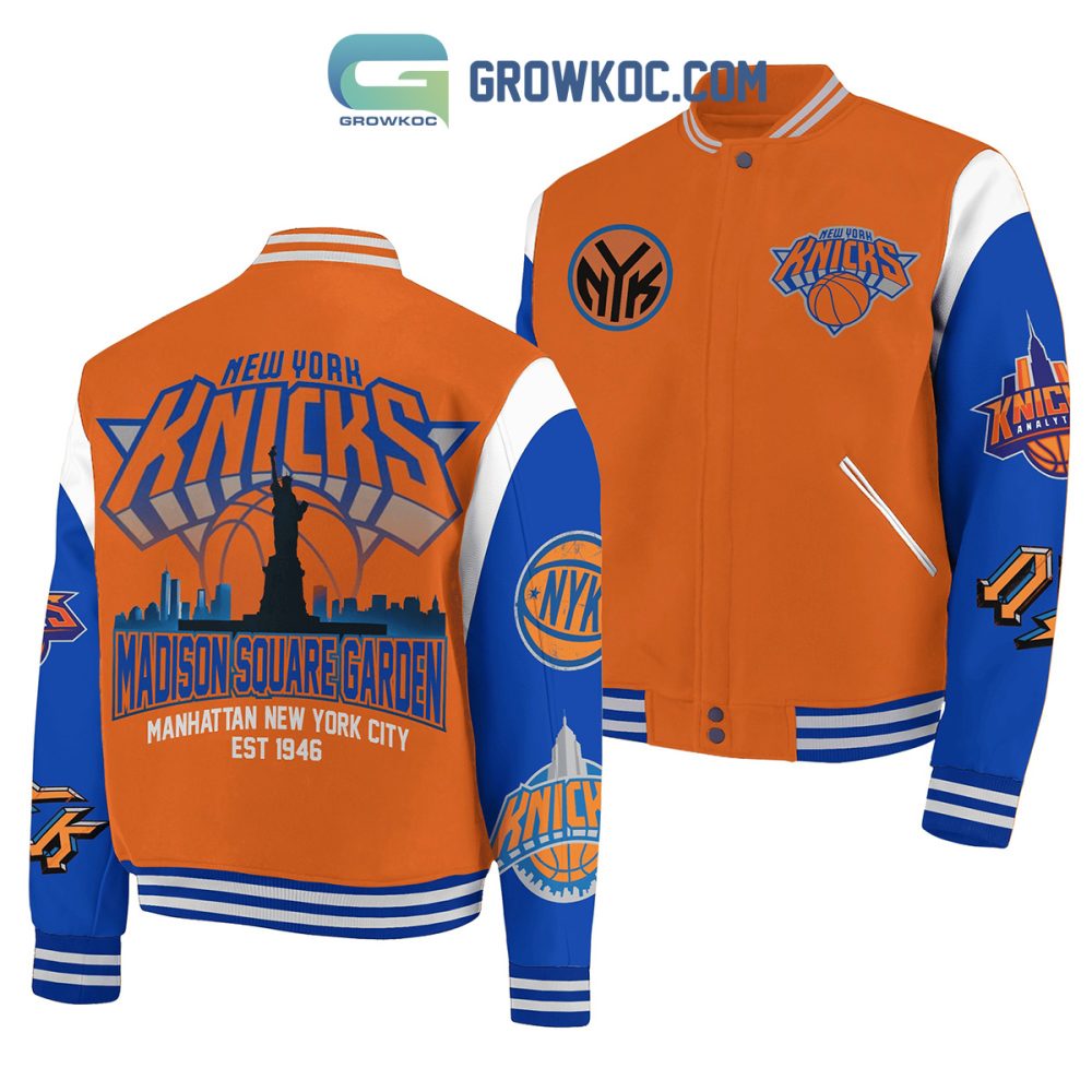 Ny Basketball Varsity Jacket - Iconic Orange & Blue Fan Gear - Unisex S-Xxl - Perfect For Game Day!