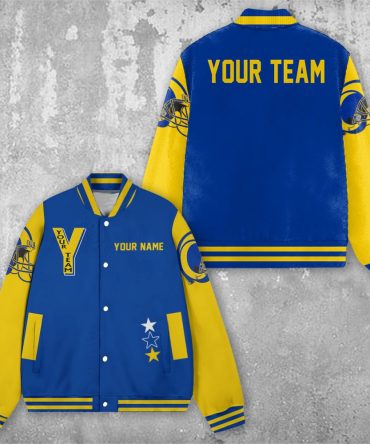 Custom Your Team Name Football Varsity Jacket - Bold Blue & Yellow Fan Gear