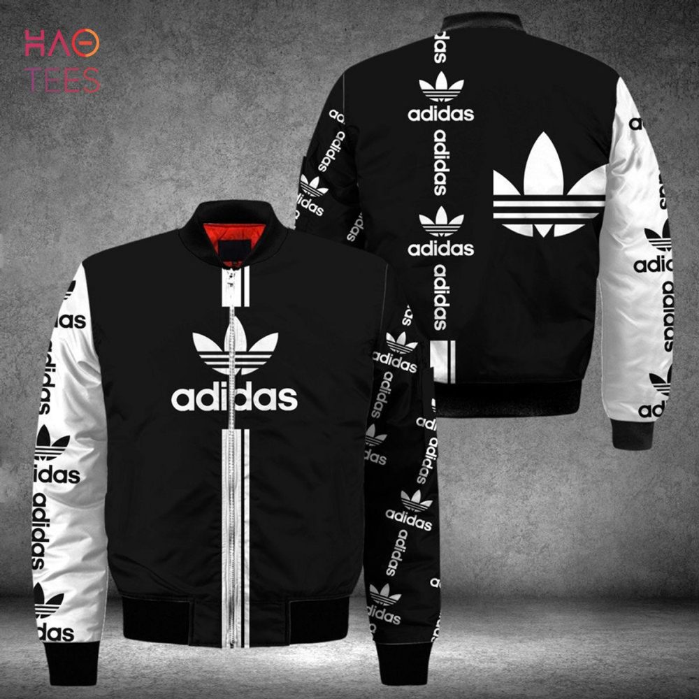 Stylish Black & White Adidas Bomber Jacket - Iconic Logo Design, Perfect For Casual Wear