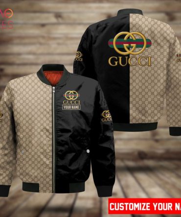 Available Gucci Luxury Brand Brown Mix Black Bomber Jacket Limited Edition