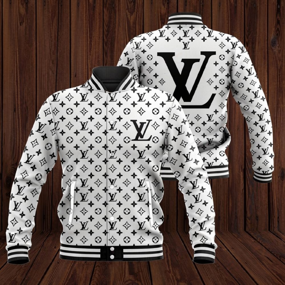 Luxury Brand Logo White Black Louis Vuitton Varsity Jacket Limited Edition