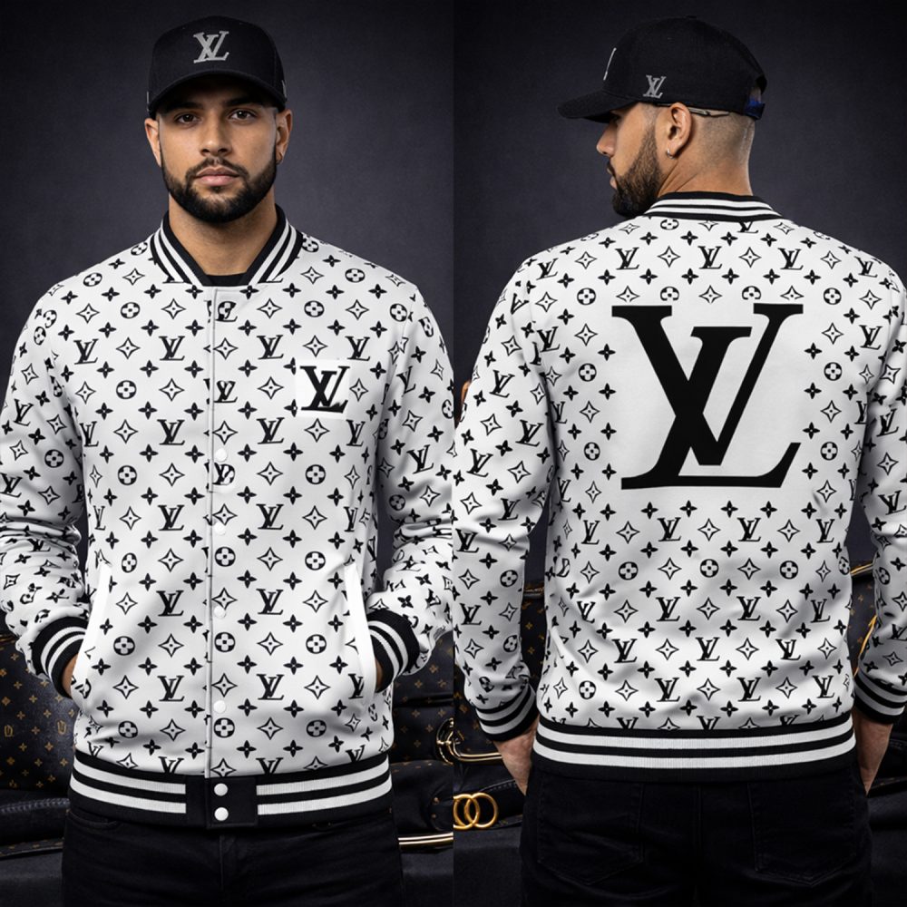 Luxury Brand Logo White Black Louis Vuitton Varsity Jacket Limited Edition - Image 2