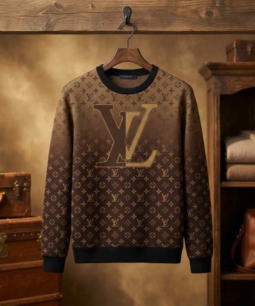 Stylish Brown Louis Vuitton Brand Logo Print Sweater Cozy & Trendy Winter Wear