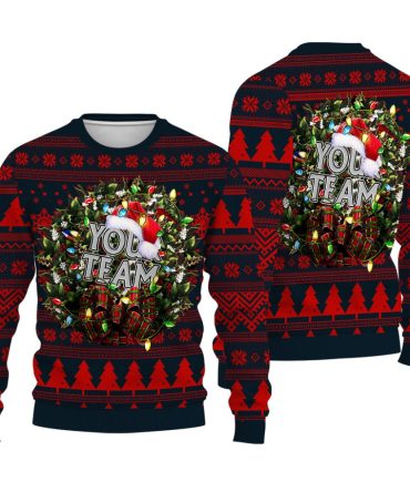 Custom Your Team Name Ugly Sweater Christmas Wreath Sweater For Fan