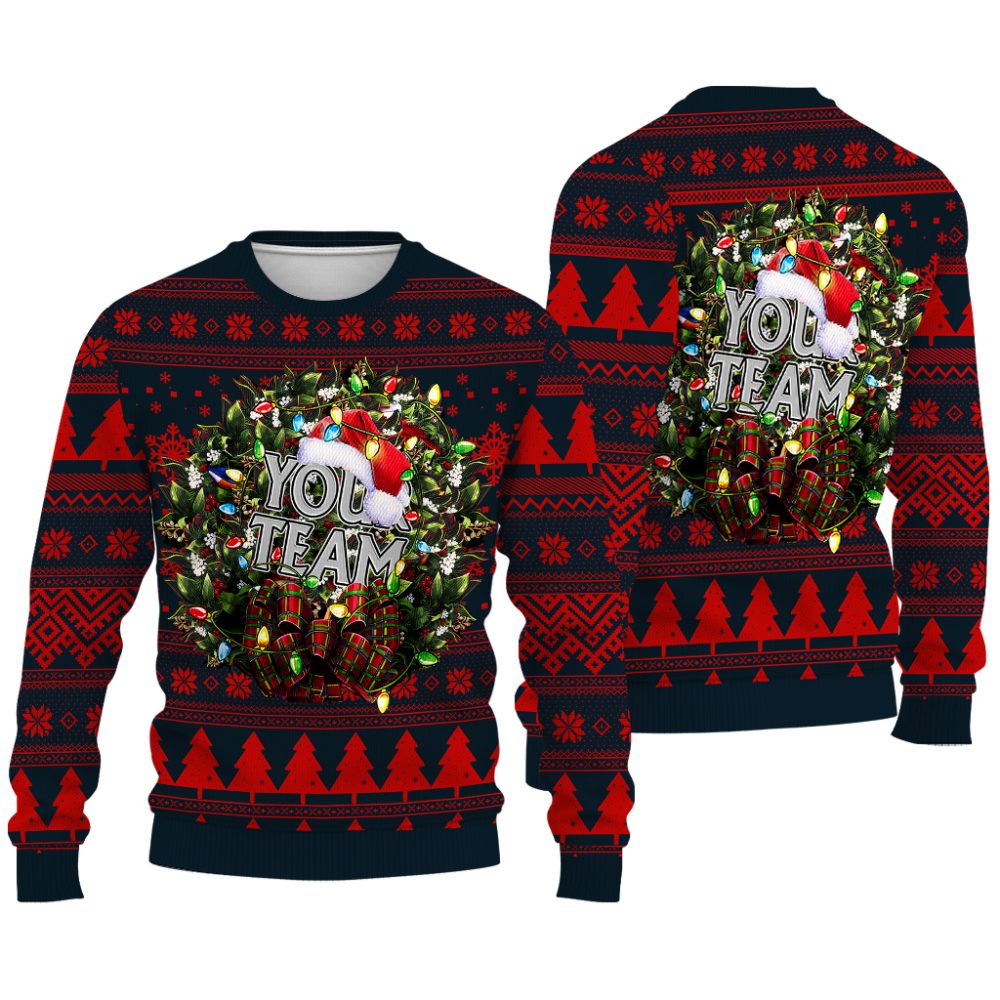 Custom Your Team Name Ugly Sweater Christmas Wreath Sweater For Fan