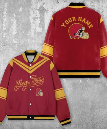 Custom Your Team Name Sport Varsity Jacket - Fan Gear, Bold Red & Yellow Design