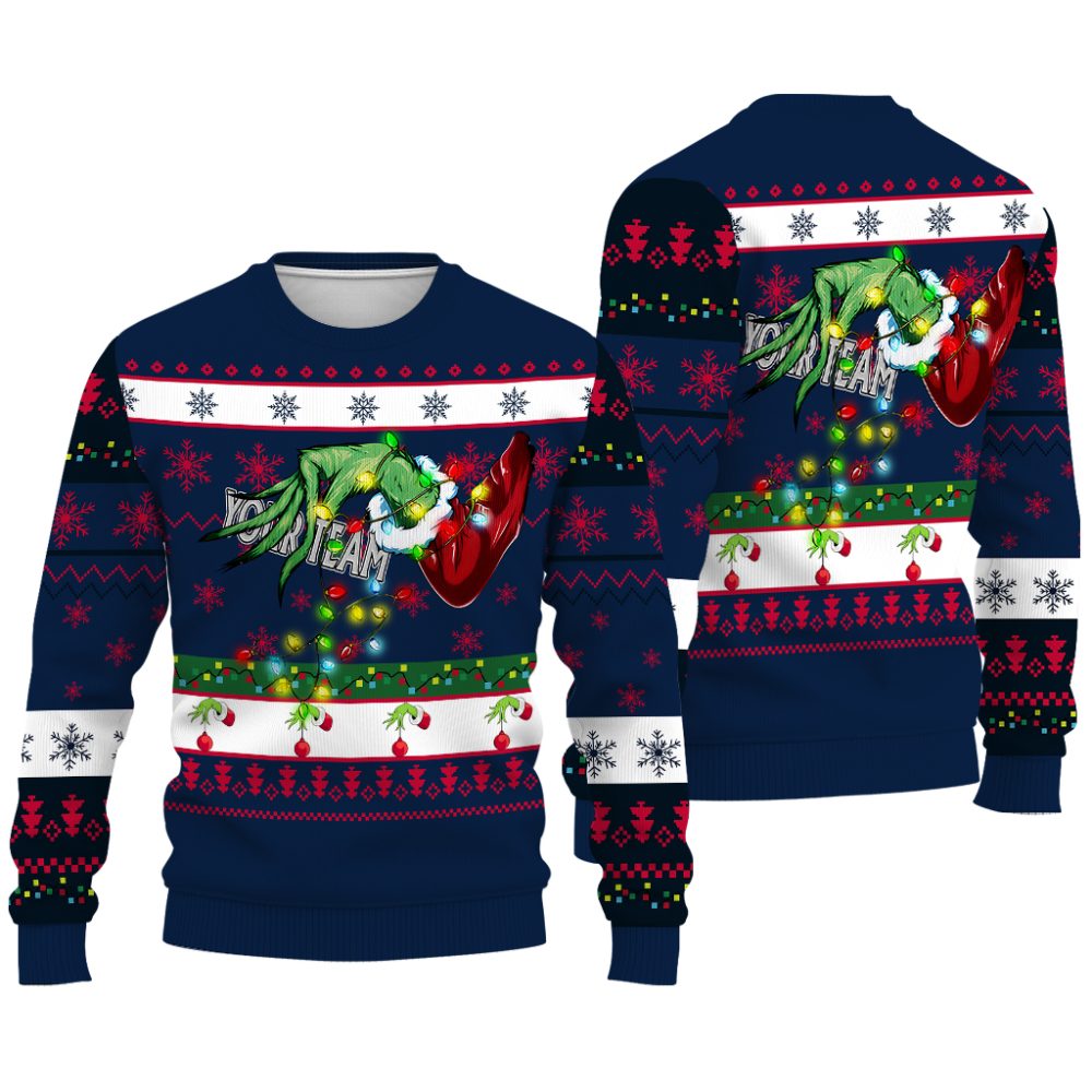 Custom your team name sport Special Grinch'S Hand Christmas Ugly Sweater