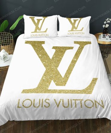 Louis Vuitton Gold Monogram Bedding Set Luxury White