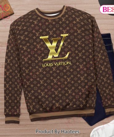 Louis Vuitton Dark Brown Monogram With Gold Logo Center Ugly Christmas Holiday Sweater