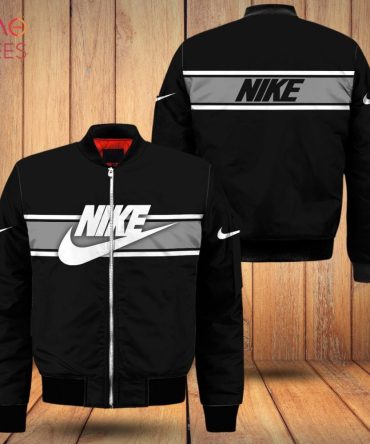 New Nike Luxury Brand Full Black Mix White Logo Bomber Jacket Limited Edition