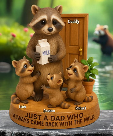 Raccoon Dad Plaque - Personalized Gifts For Dad 04Napu130525