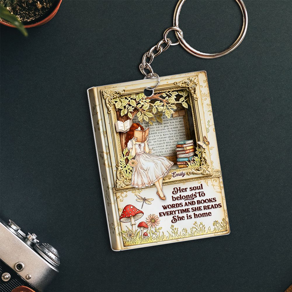 Lady Lair In A Book Acrylic Keychain, Personalized Gifts For Reading Girl 03Qhpu030625