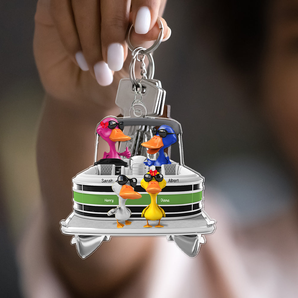 Festive Ducks On A Pontoon – Custom Christmas Keychain For Boating Fans 02Qhqn181224 - Image 2