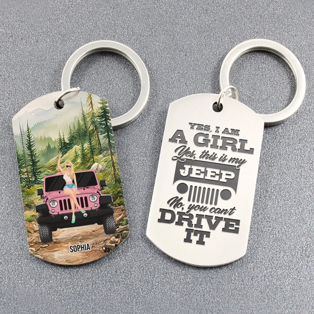Personalized Gifts For Girl Keychain 01Hudt060624Tm Car Girl With Watercolor Background - Image 2