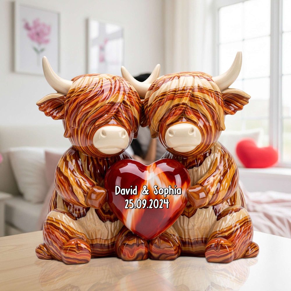 Highland Cow Couple Acrylic Plaque - Personalized Gifts For Couple 03Natn190625