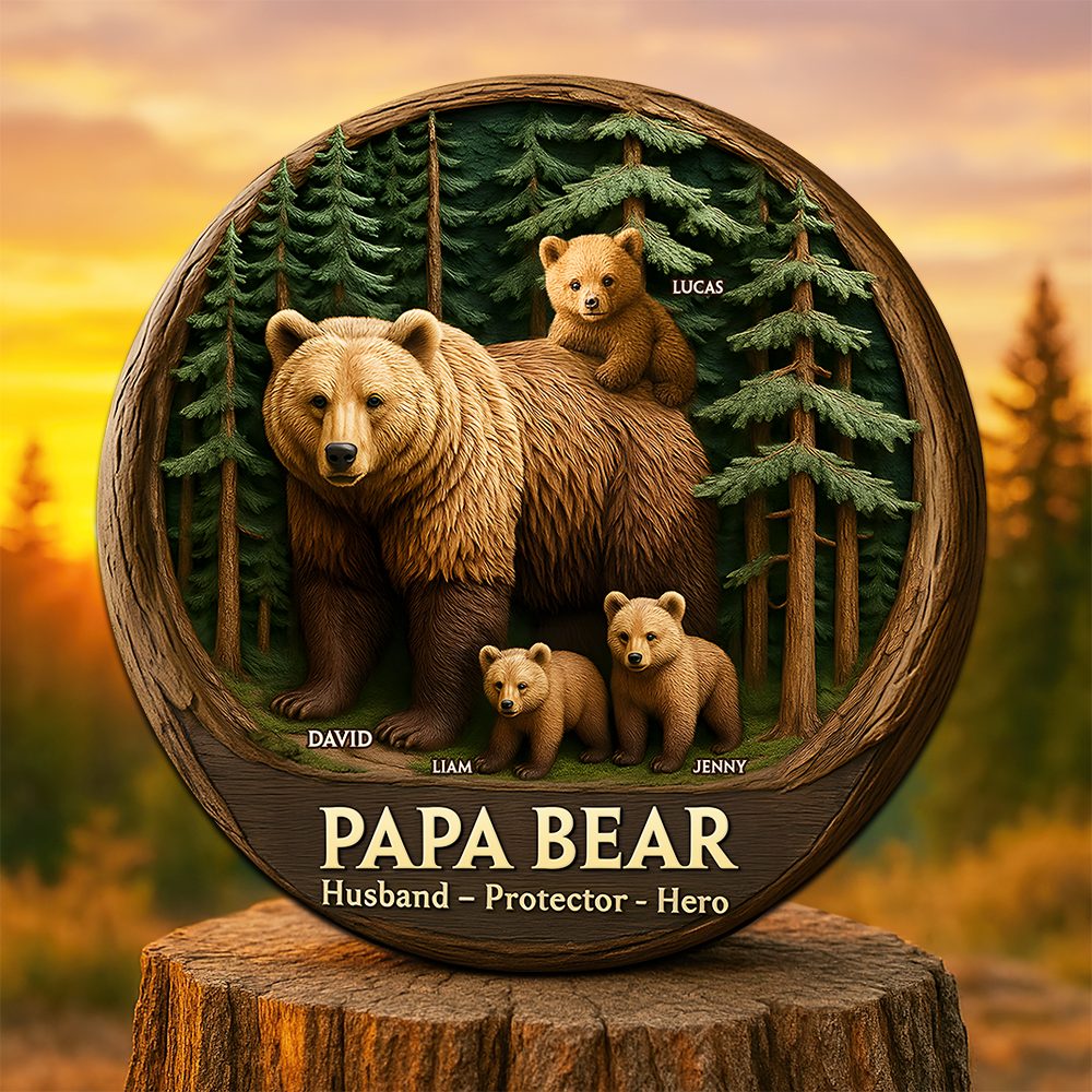 Papa Bear Plaque - Personalized Gifts For Dad 04Qhpu140525