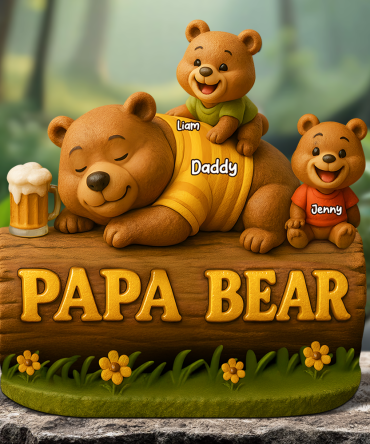 Papa Bear Plaque - Personalized Gifts For Dad 03Topu030525