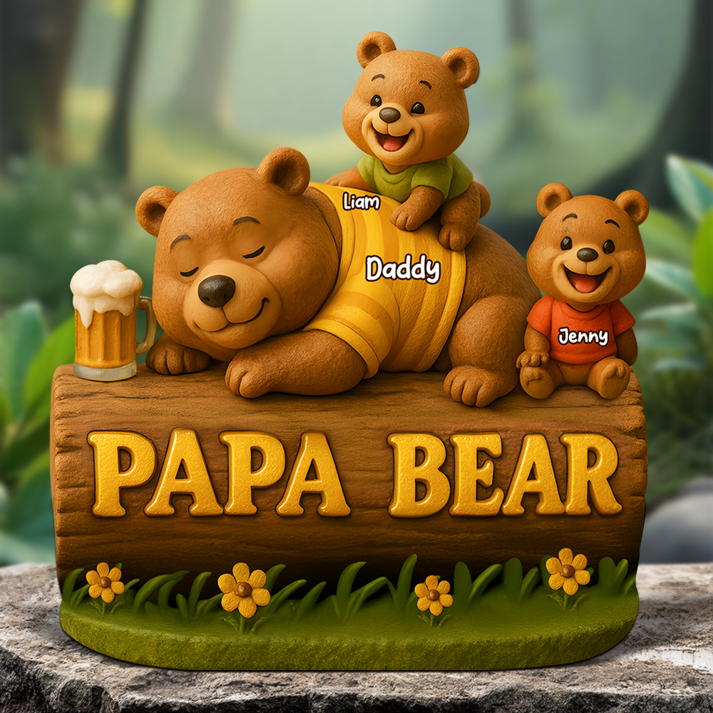 Papa Bear Plaque - Personalized Gifts For Dad 03Topu030525