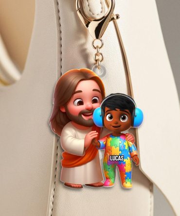 Personalized Gifts For Autism Kid Keychain, God Protect Him/ Her In His Arms 02Qhtn050325