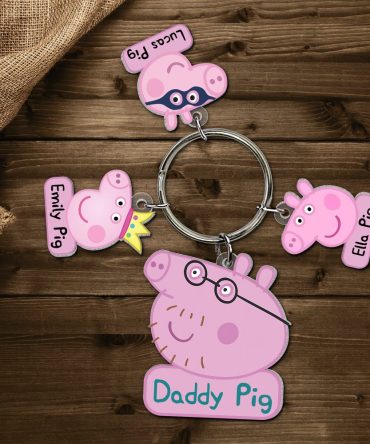 Personalized Gifts For Dad Keychain With Pig Charms 01Natn110424
