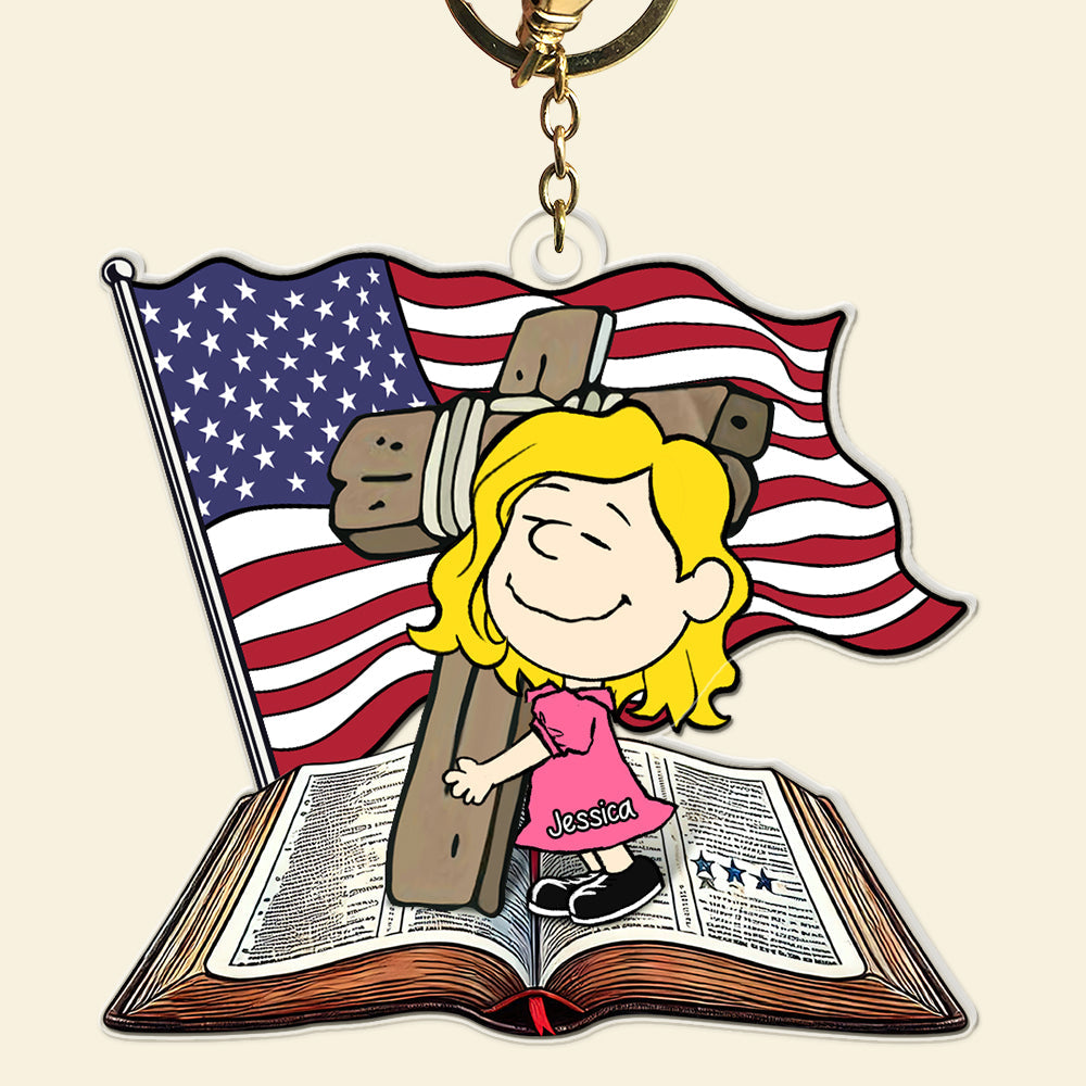Personalized Gifts For Christians Keychain, Wooden Cross, Bible & American Flag 01Qhqn060125 - Image 4
