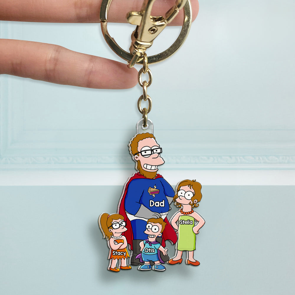 Funny Dad & His Little Ones Acrylic Keychain - Personalized Gifts For Father 01Qhhu160525Pa