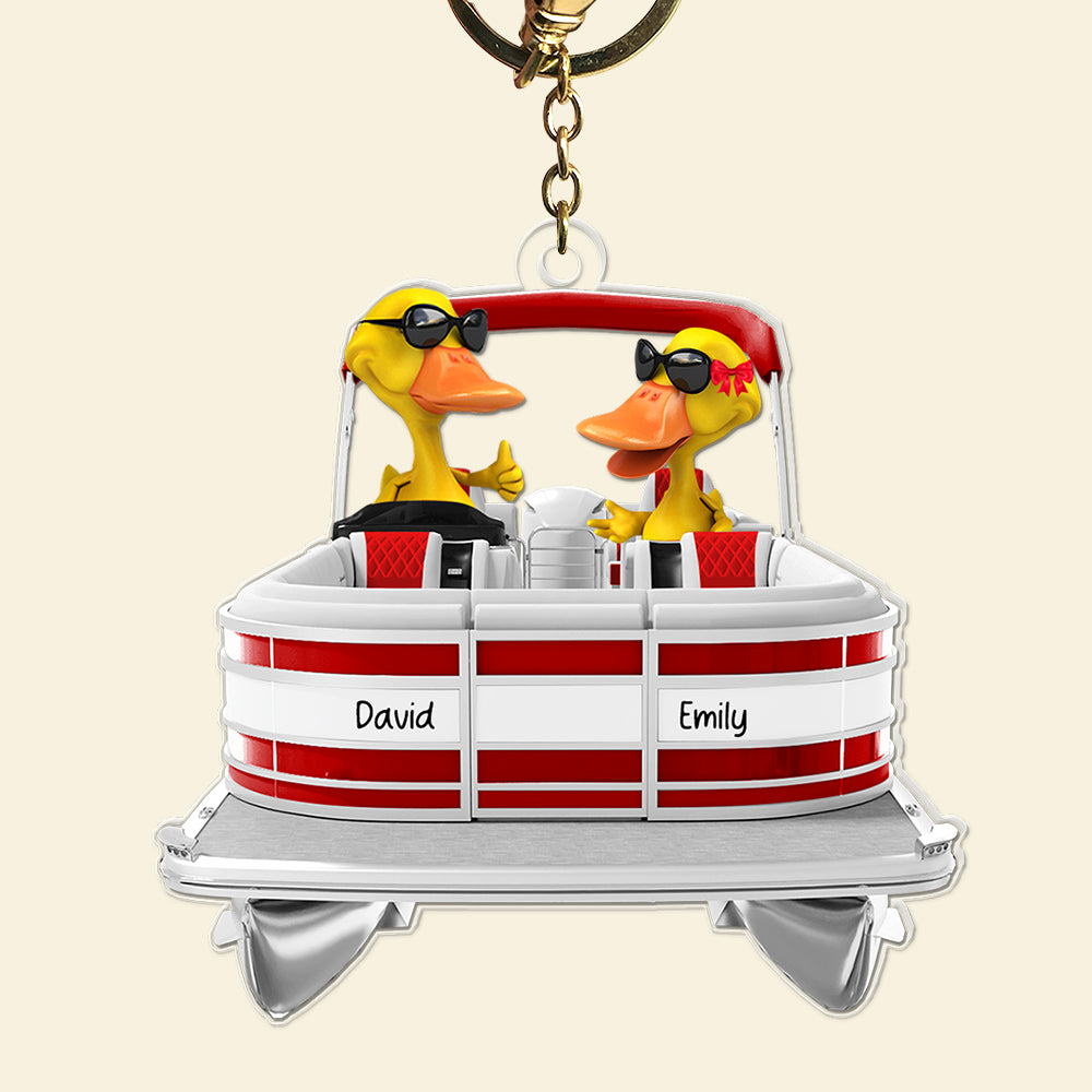 Festive Ducks On A Pontoon – Custom Christmas Keychain For Boating Fans 02Qhqn181224 - Image 4