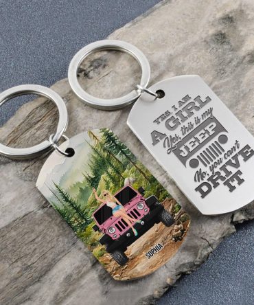 Personalized Gifts For Girl Keychain 01Hudt060624Tm Car Girl With Watercolor Background