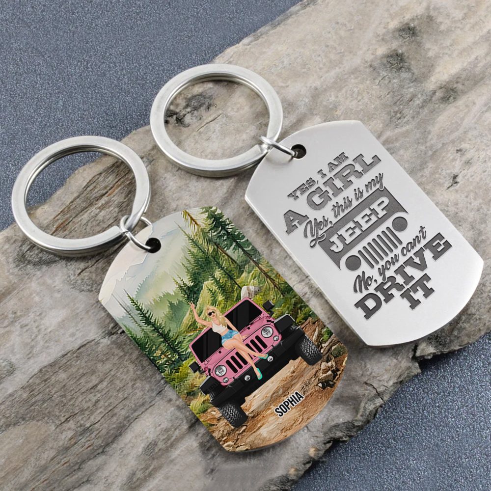 Personalized Gifts For Girl Keychain 01Hudt060624Tm Car Girl With Watercolor Background