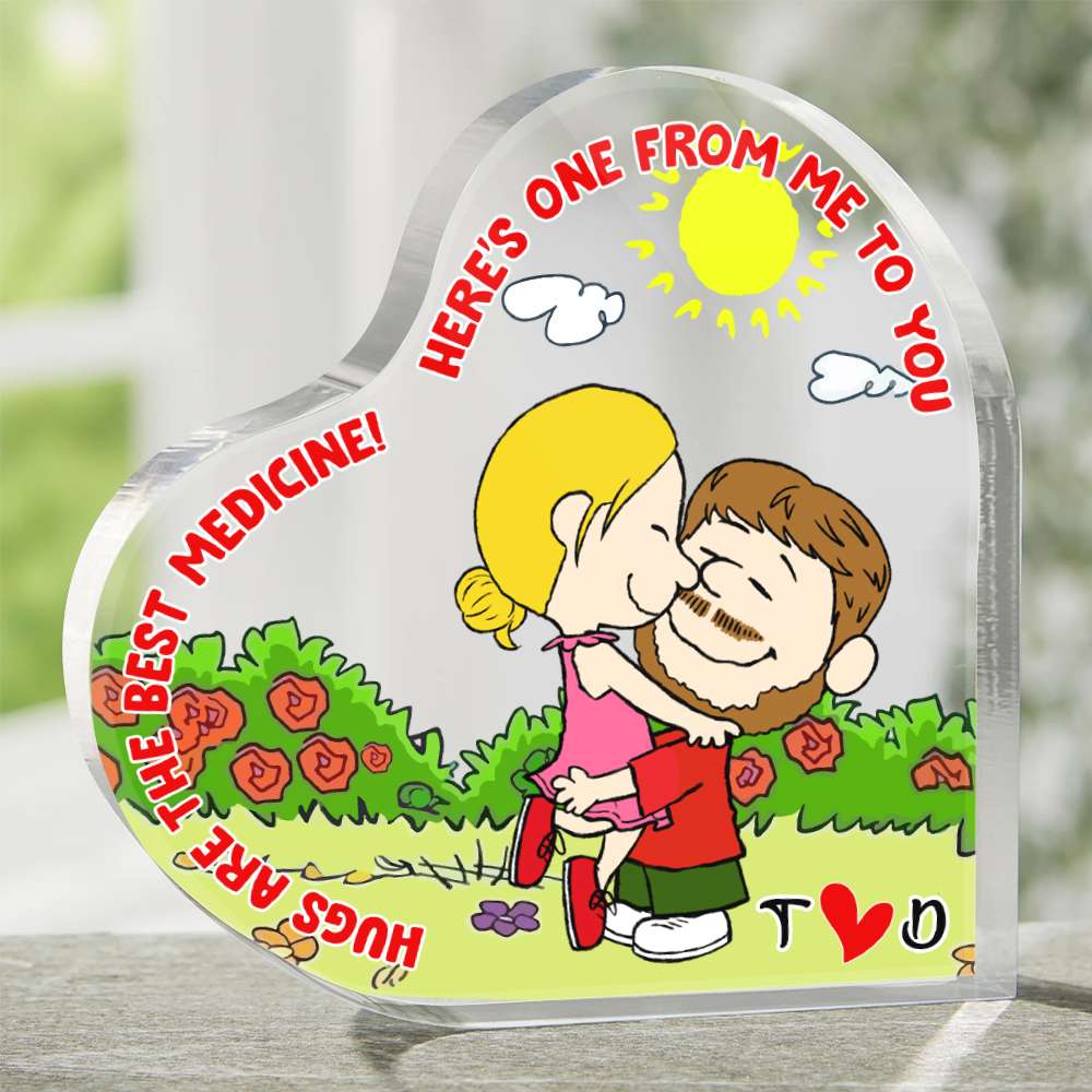 Personalized Gifts For Couple Heart Shaped Acrylic Plaque, Hugs Are The Best Medicine 01Tglu041224Hg - Image 3