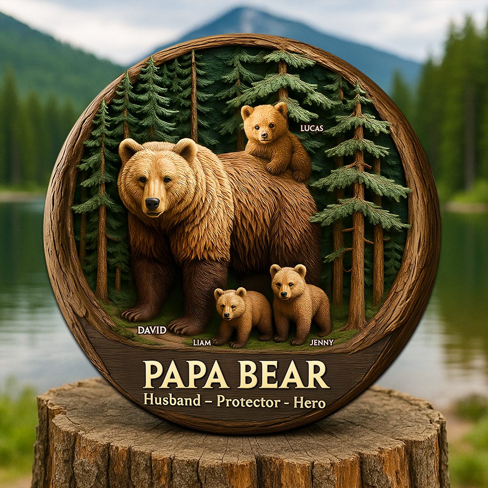 Papa Bear Plaque - Personalized Gifts For Dad 04Qhpu140525 - Image 2