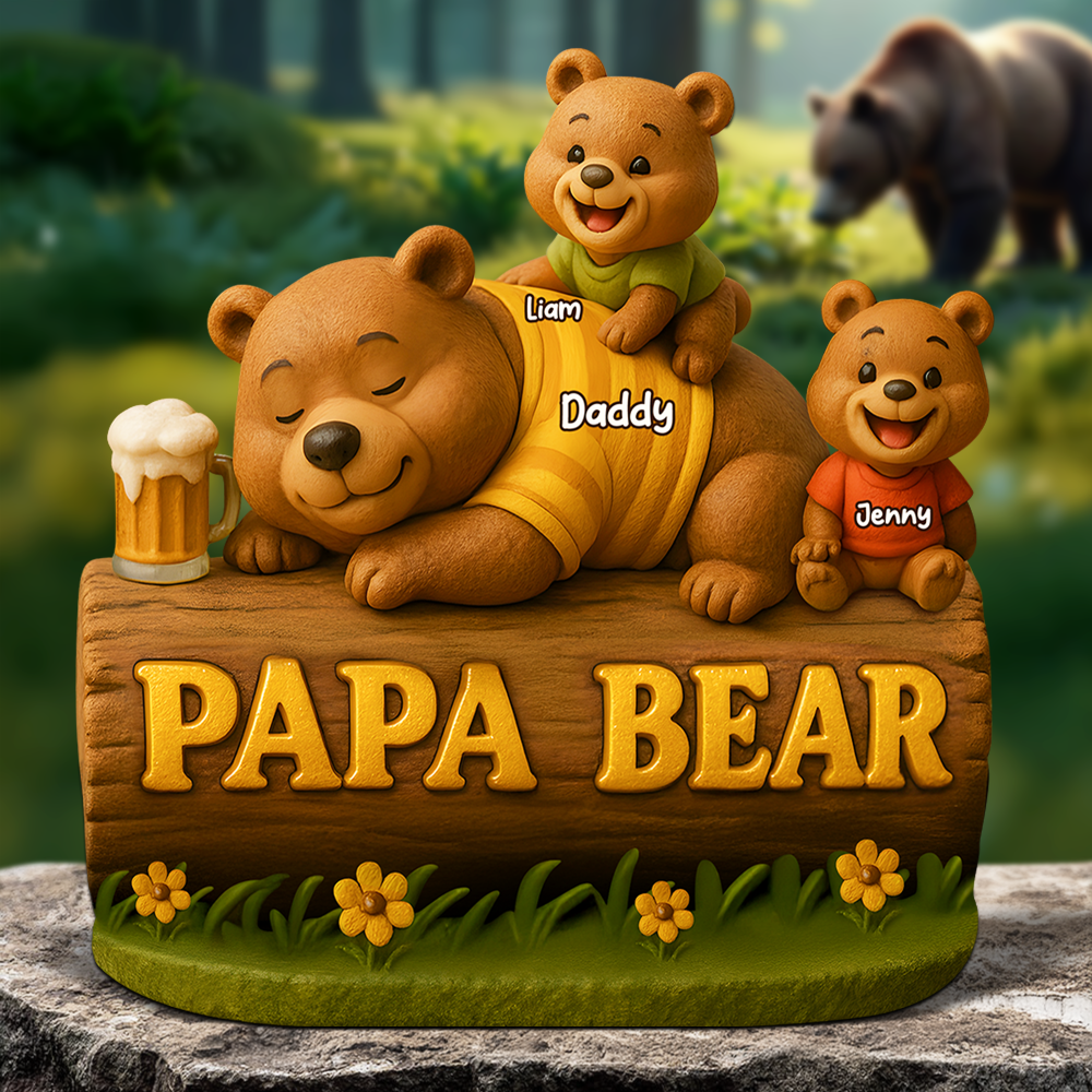 Papa Bear Plaque - Personalized Gifts For Dad 03Topu030525 - Image 2