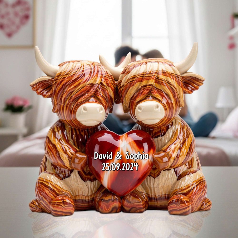 Highland Cow Couple Acrylic Plaque - Personalized Gifts For Couple 03Natn190625 - Image 2