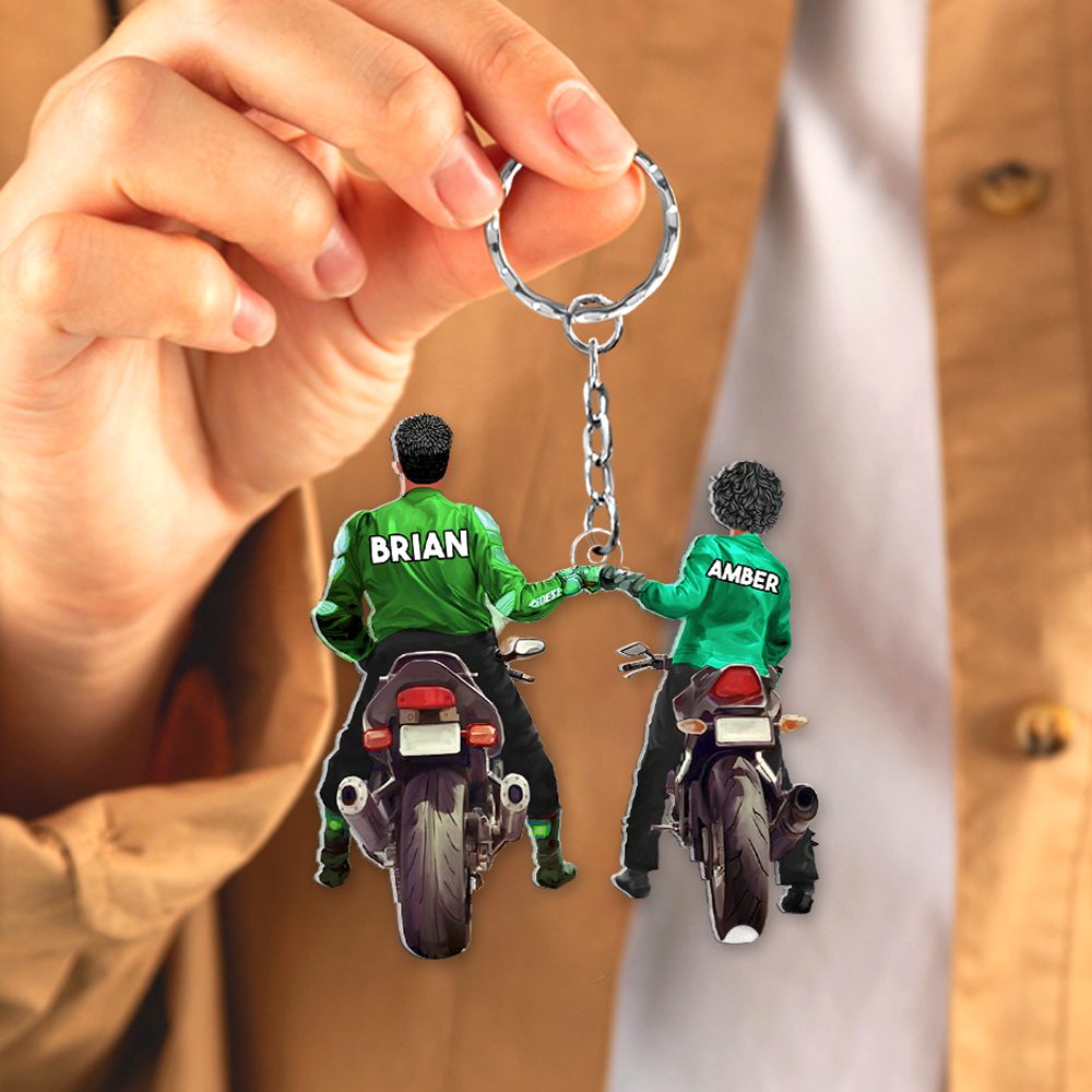 Personalized Gifts For Couple Keychain Biker Couple 04Qhhu100124Tm